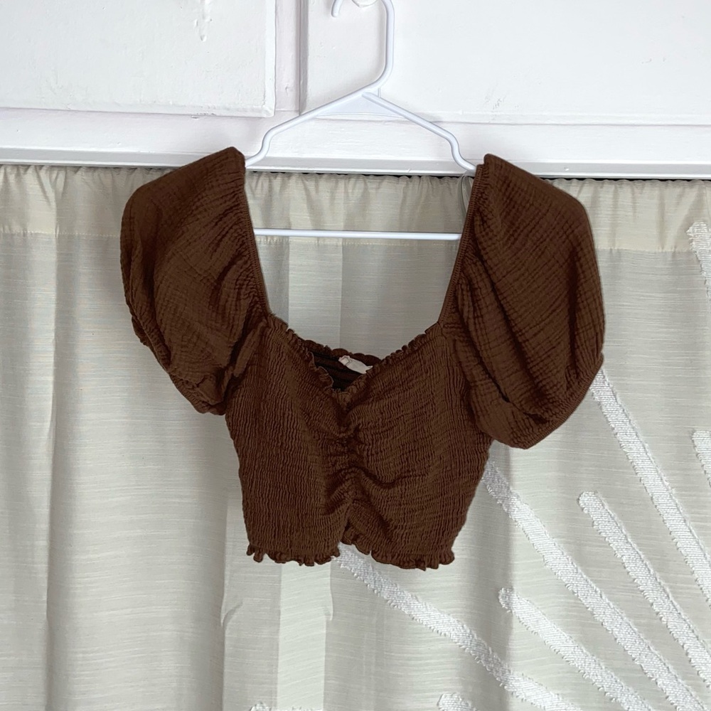 Altar’d State Puff Sleeve Ruched Crop Top